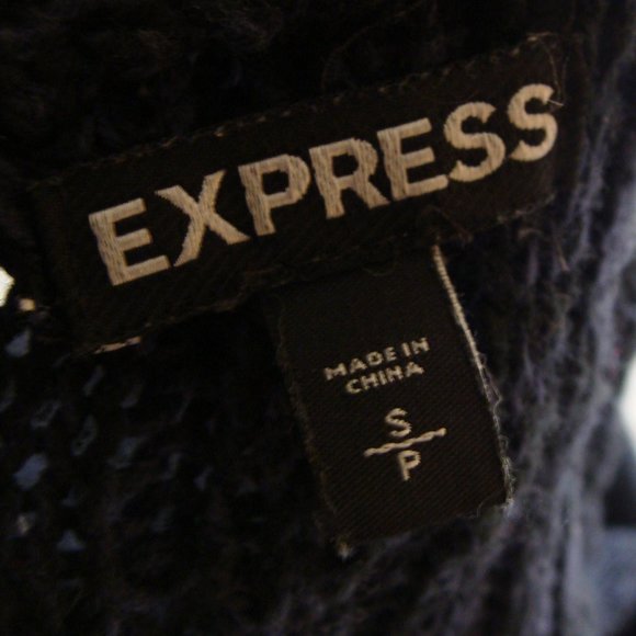 EXPRESS Blue & Black Short Sleeve CHUNKY Knit Open Front CARDIGAN Sweater Sz S - Picture 5 of 5